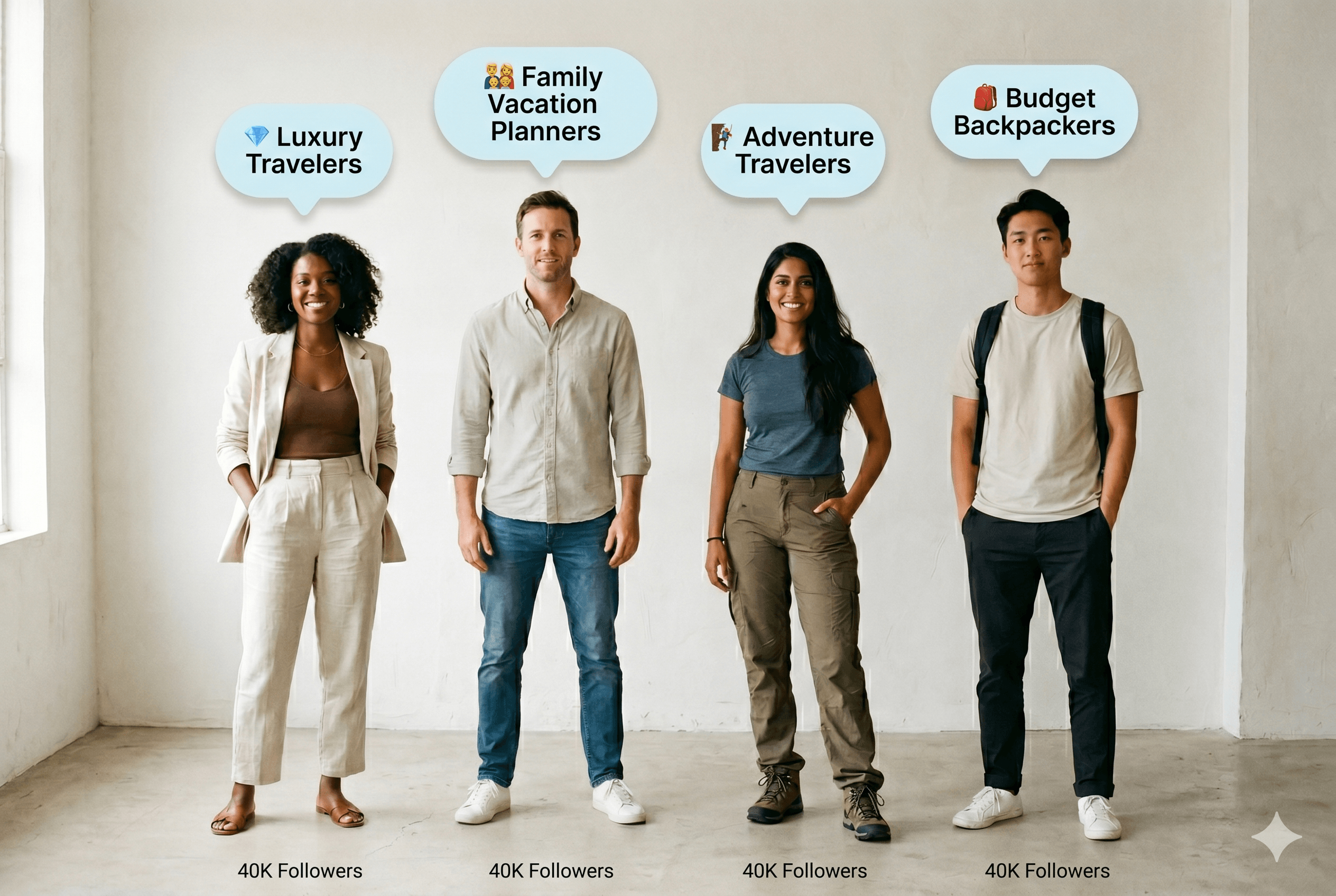 Influencers in the same tier with different audiences.