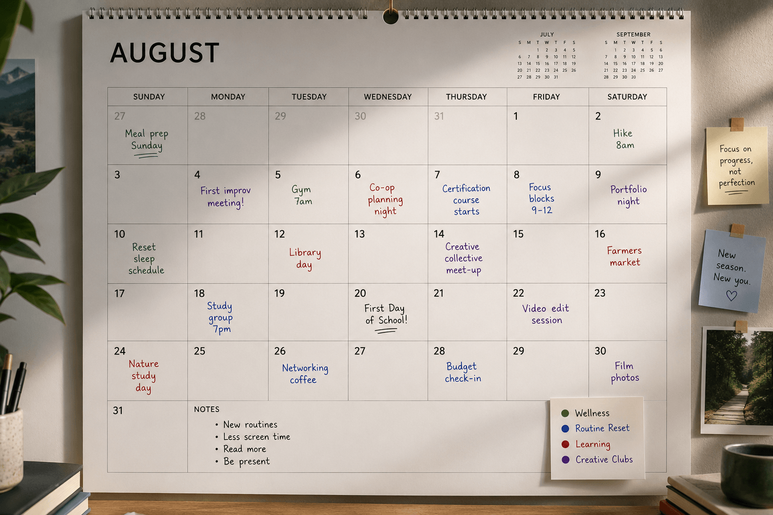 AI image showing calendar of different people behind the back-to-school season
