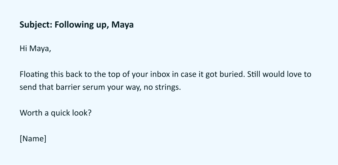 Follow up email to influencer.