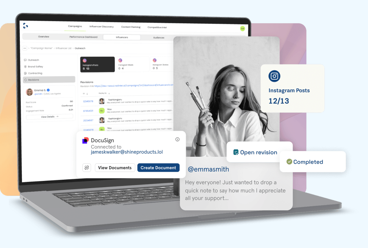 Influencer outreach workflow for managing revisions, contracts and deliverables