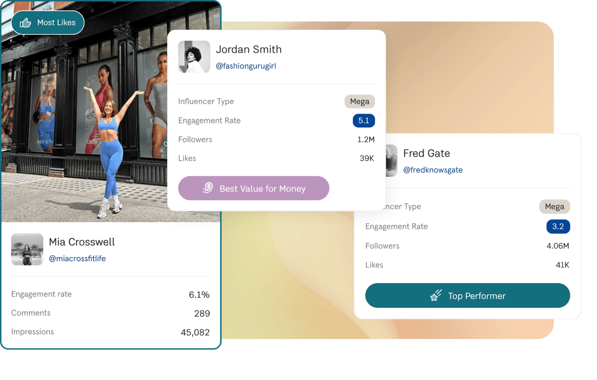 Influencer comparison showing engagement, followers and performance insights