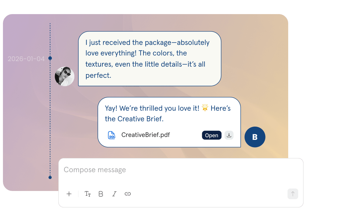 Influencer outreach conversation with a creative brief shared in the workflow
