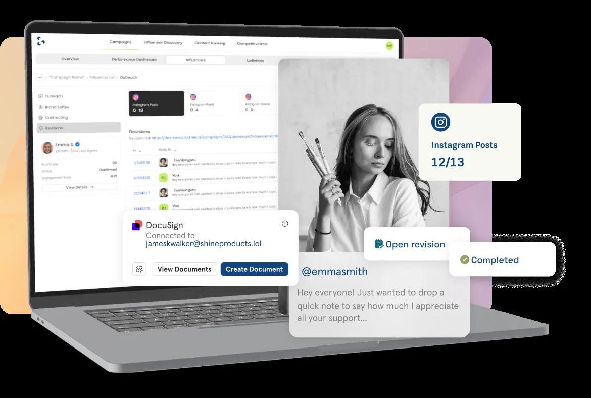 Influencer outreach workflow for managing revisions, contracts and deliverables